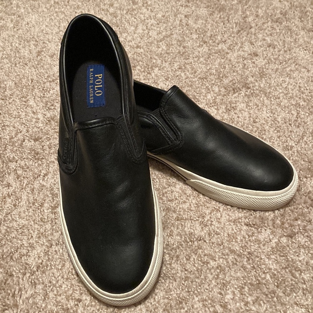 Men’s Polo Ralph Lauren Black Leather Slip on Shoes